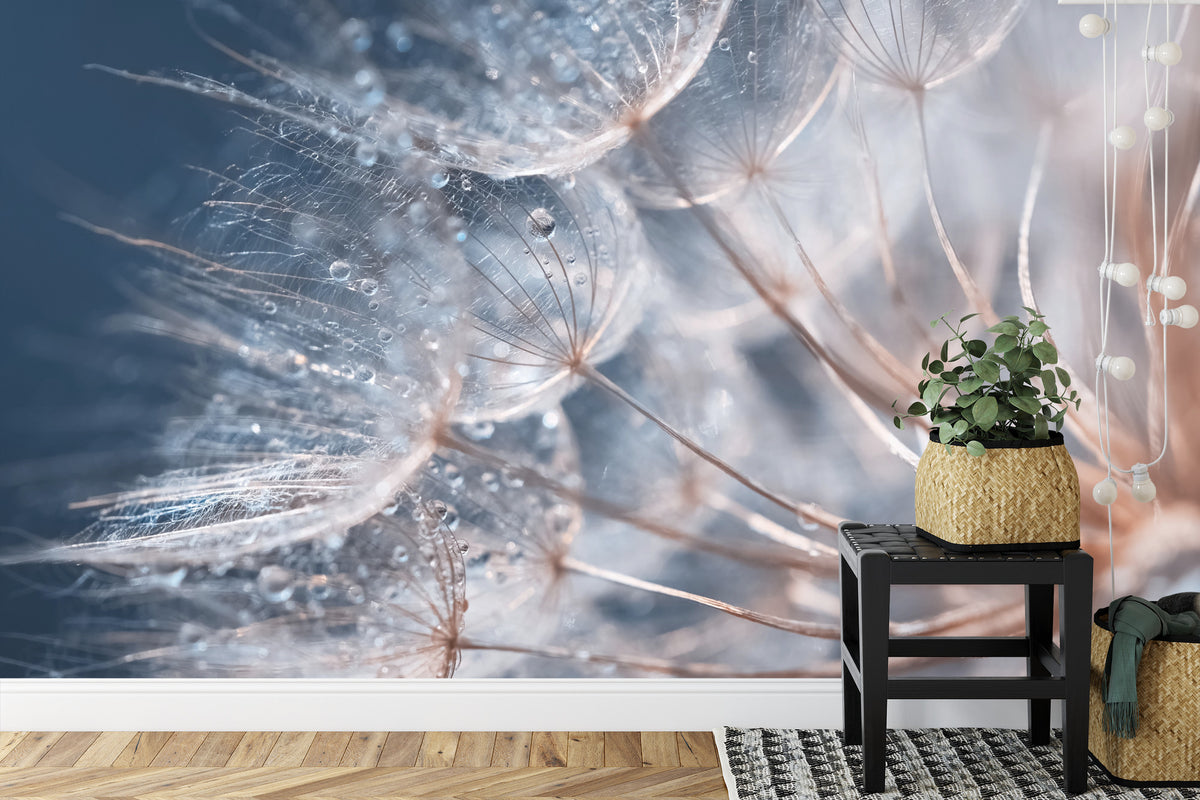Fototapete Pusteblume mit Tautropfen - Sanfte Makro-Aufnahme
