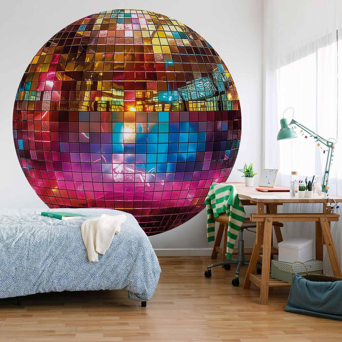 Fototapete Goldene Discokugel 3D – Rund