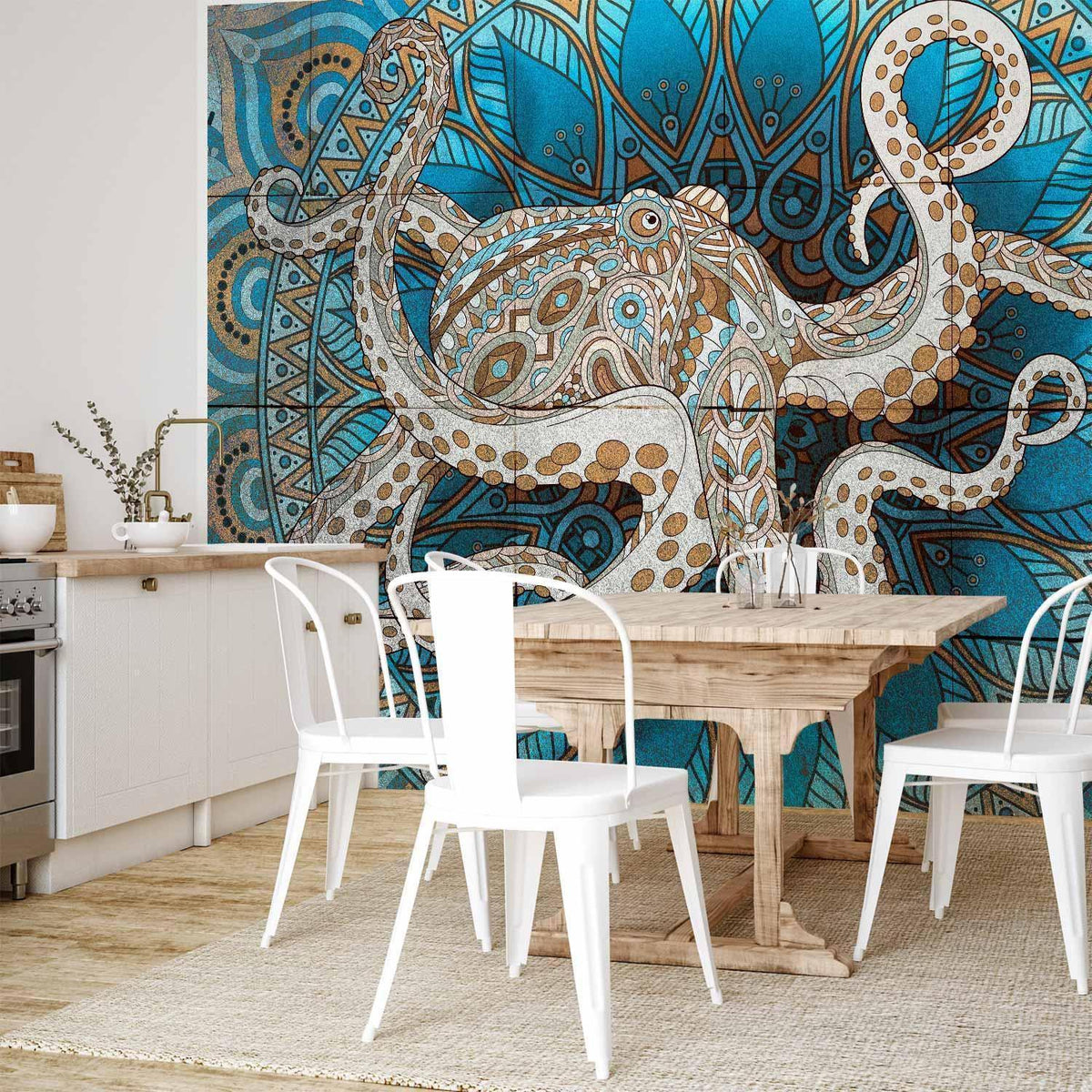 Fototapete Zen Octopus – Mandala-Krake in meditativer Pose