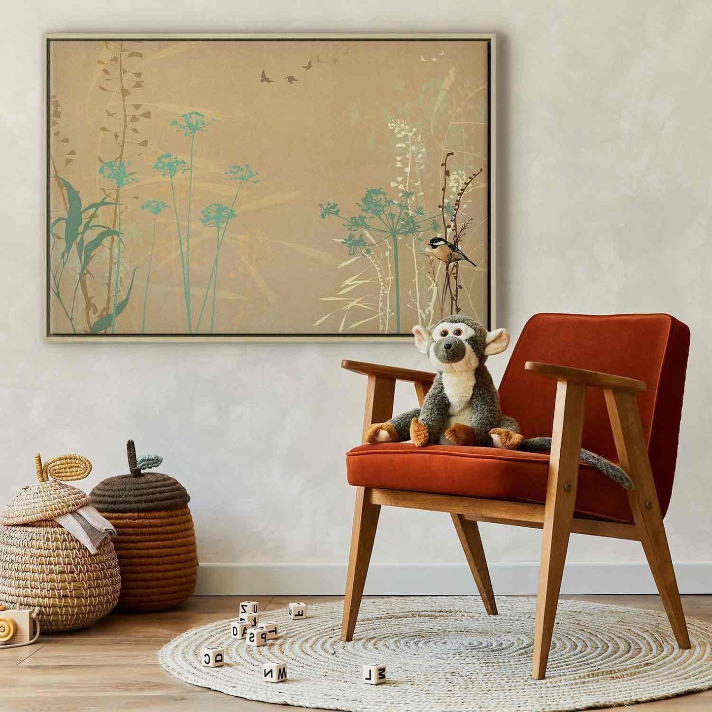 Leinwandbild - Tiny Bird - Colorful Grasses in Golden Shades of Sunset Artgeist