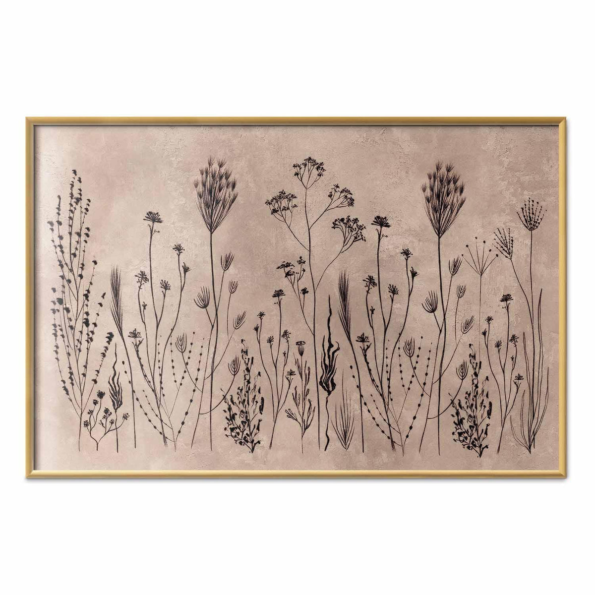 Poster - Field Flowers - black plants on a lime wash background