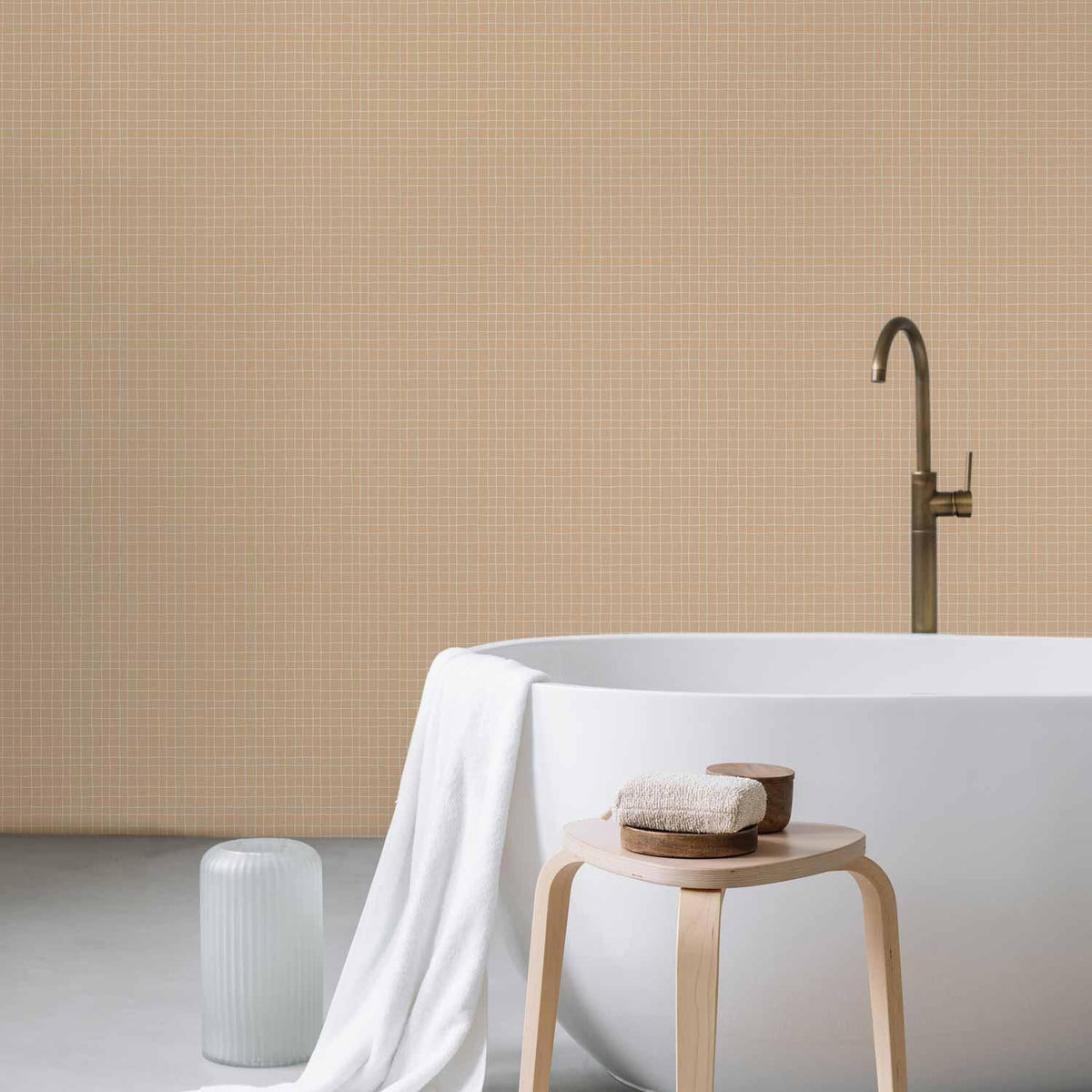 Tapete - Waving Lines - Creamy Grid on a Noisy Pastel Background