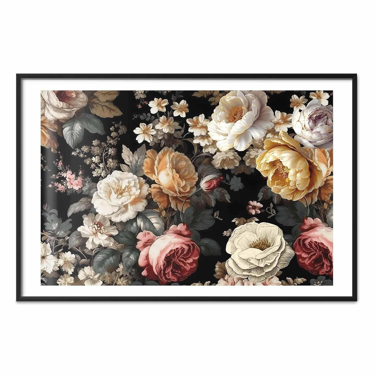 Poster - Colorful Flowers on a Black Background