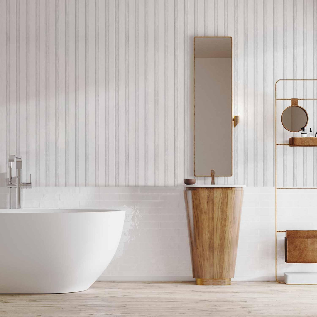 Tapete - Wooden Texture - Symmetrical vertical lines on a white background