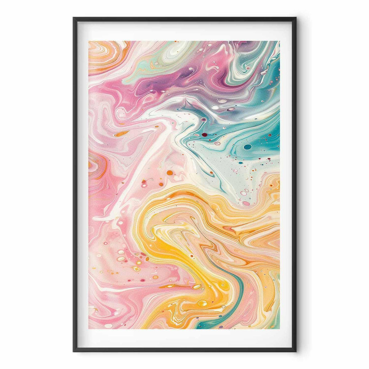 Poster - Colorful Chaos - dynamic shapes in shades of pink, yellow, and blue