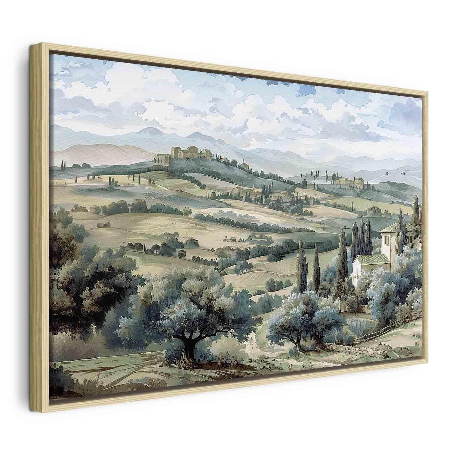 Leinwandbild - Landscape with Green Fields and Trees Tuscan Sunny View Artgeist