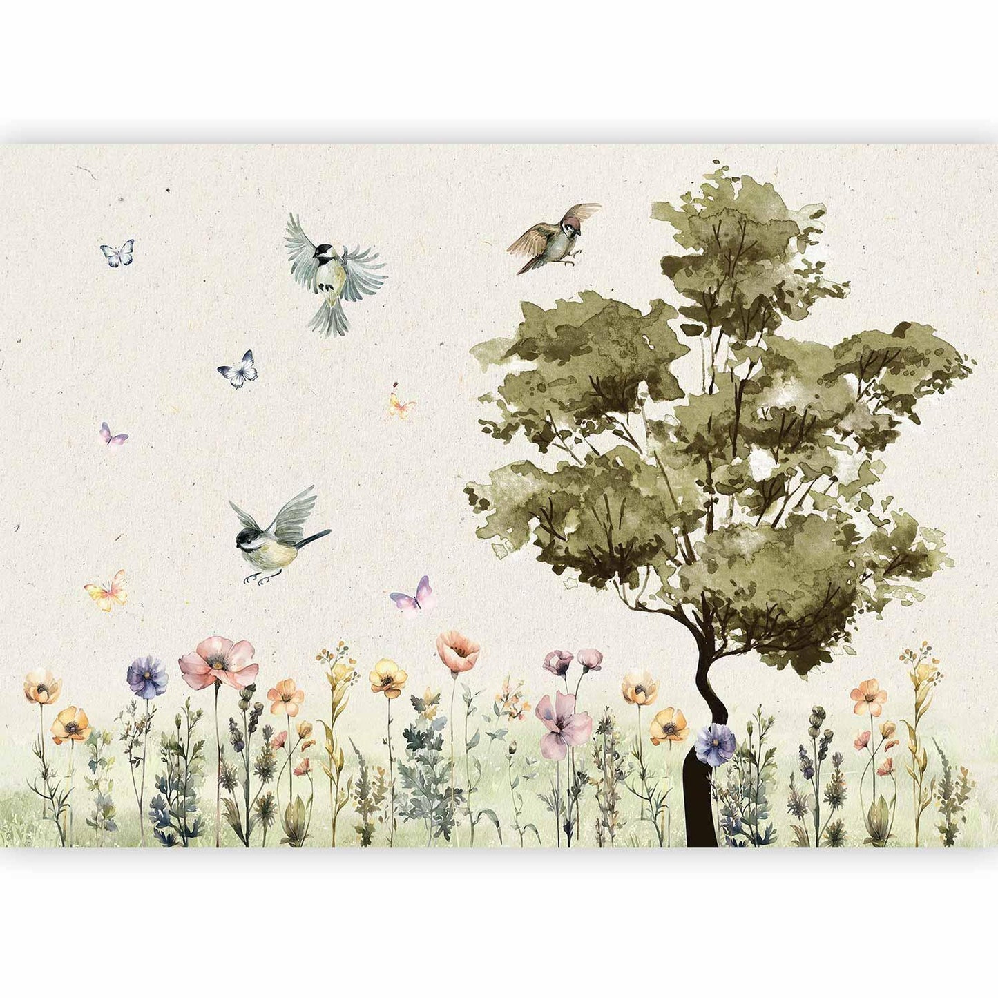 Fototapete - Spring Meadow - a Clearing With Flowers Painted in Watercolours Artgeist