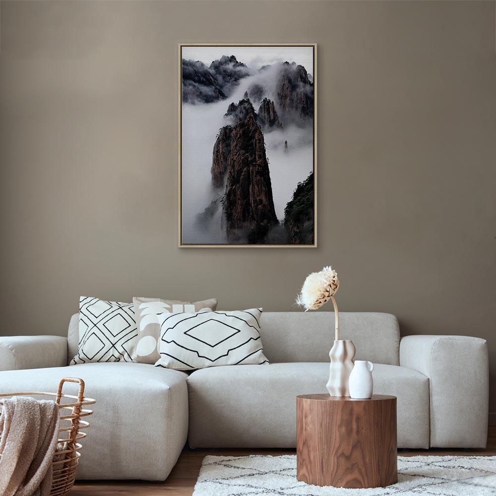 Leinwandbild - High Mountains in Mist (1-part) - Landscape of Clouds Amid Rocks