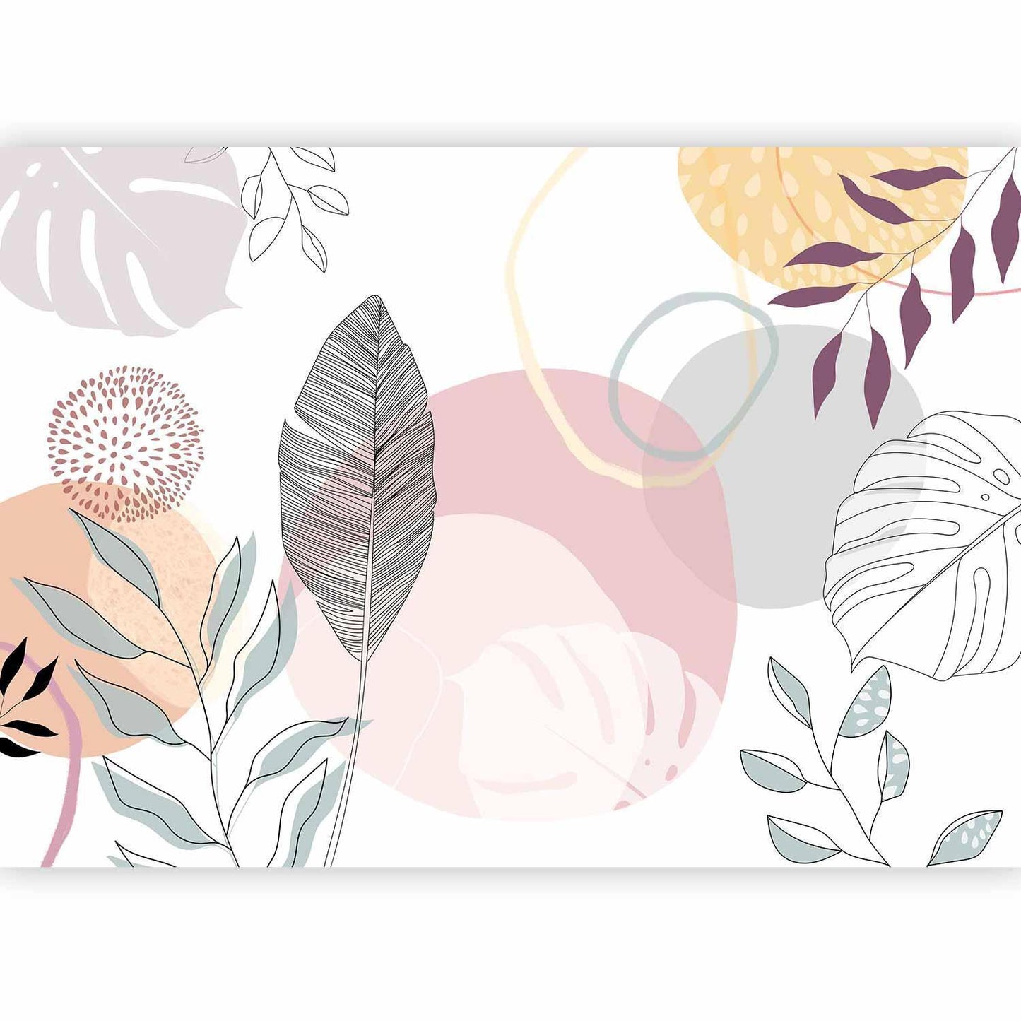 Botanische Strichzeichnung Wandtapete - Moderne Zimmer Deko