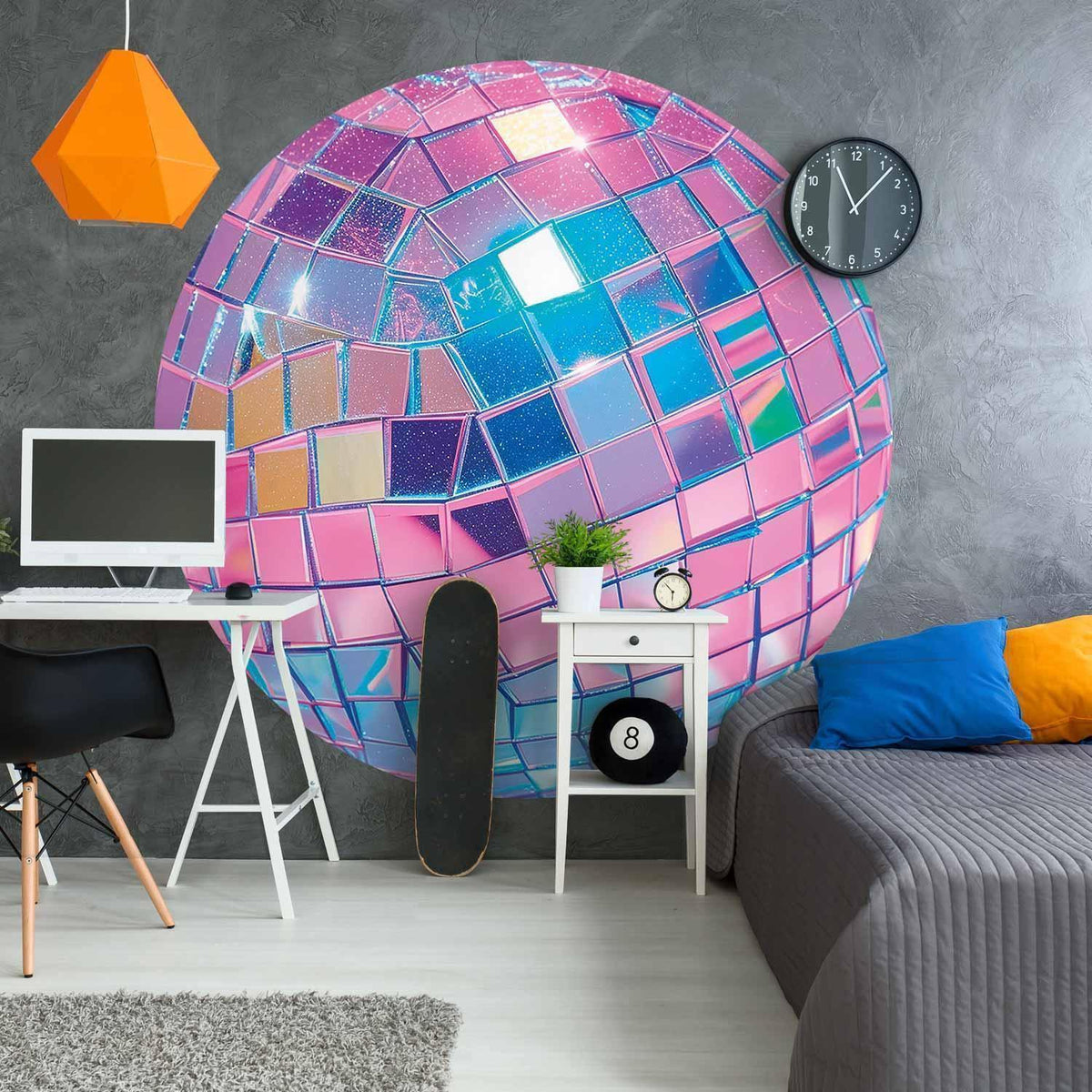 Runde Fototapete Pink Discokugel in 3D-Optik