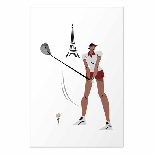 Poster - Illustration of a Female Golfer with the Eiffel Tower in the Background