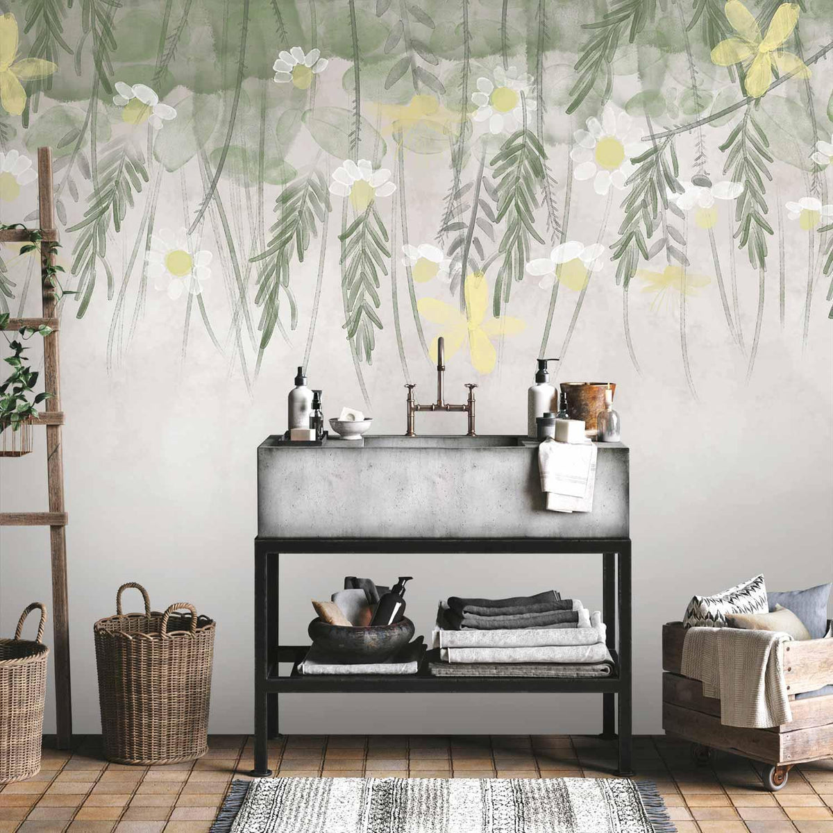 Fototapete - Home herbarium - subtle floral motif with flowers in watercolour style