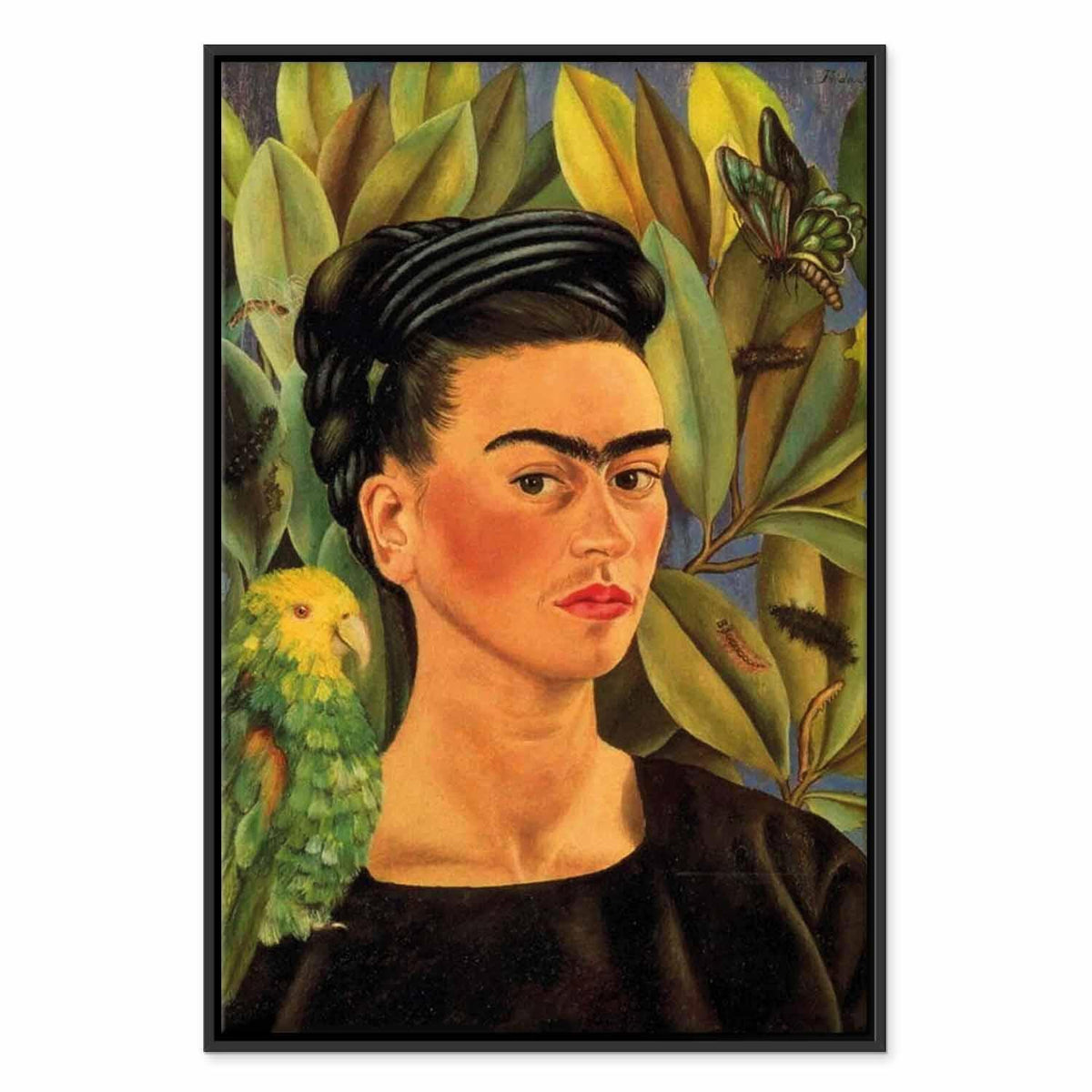 Leinwandbild - Frida Kahlo – Self-Portrait with Bonito