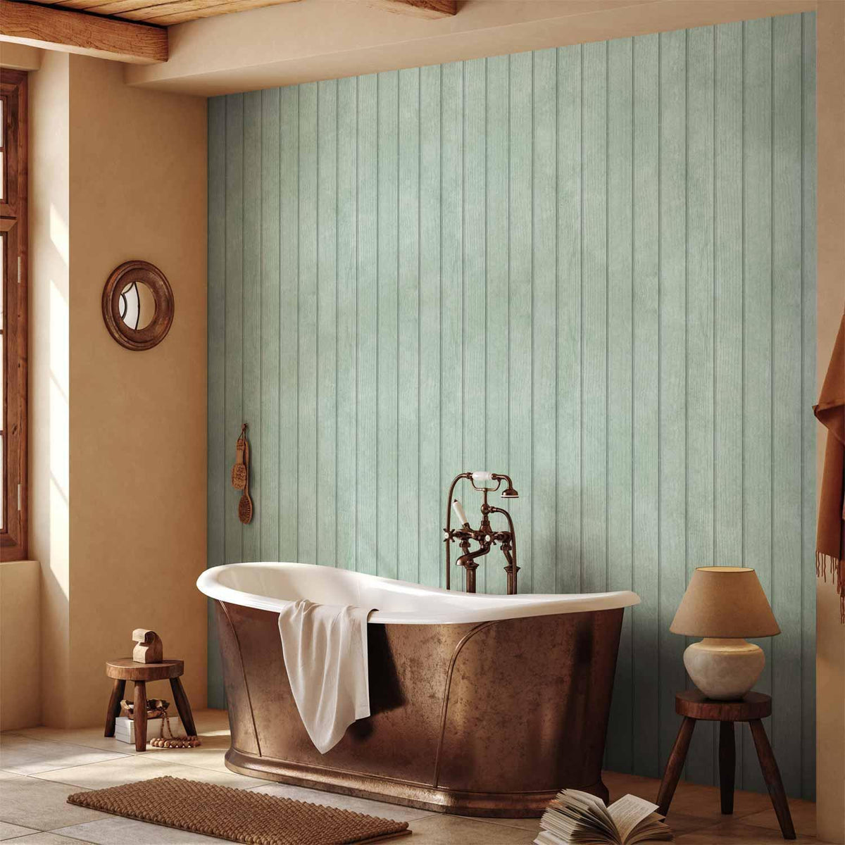 Tapete - Delicate Wood - Vertical stripes in a pastel green shade