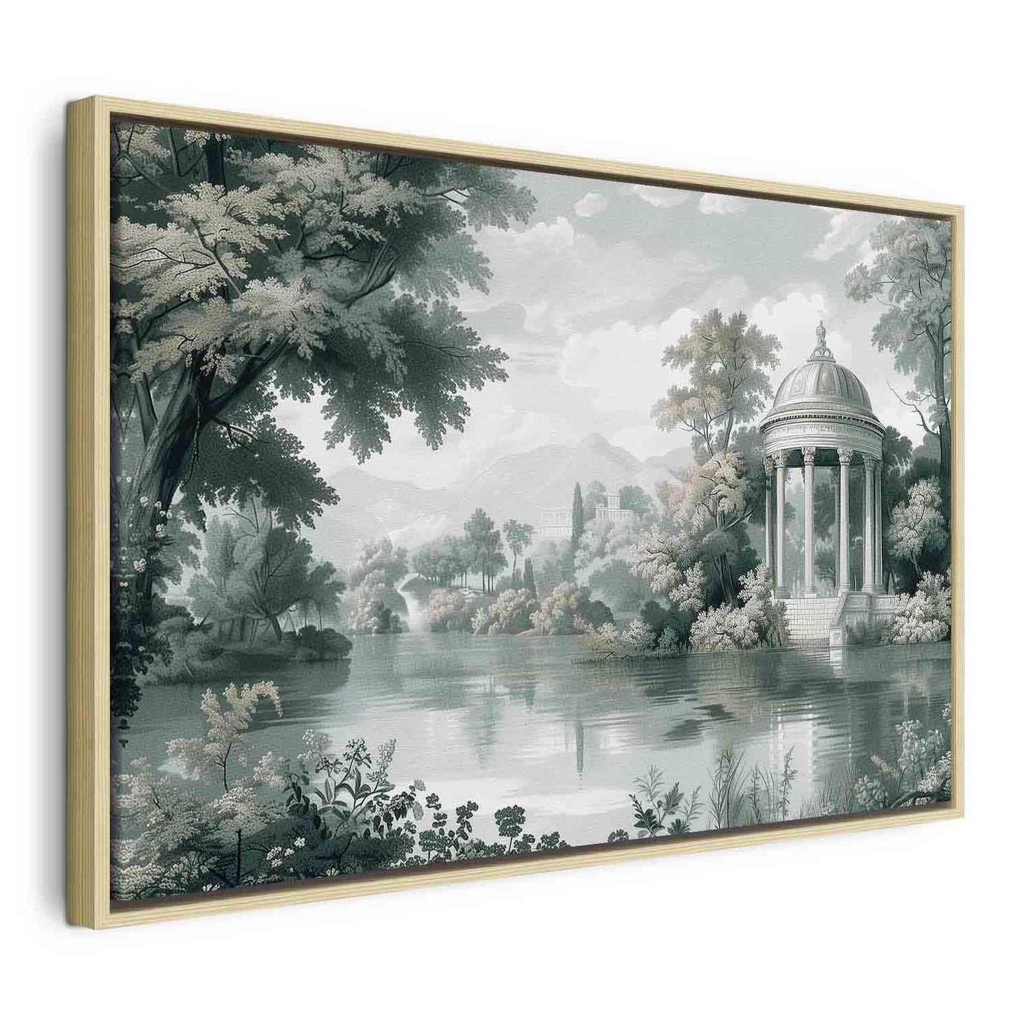 Leinwandbild - View of the Park and Lake Retro Vintage Landscape in Greens Artgeist