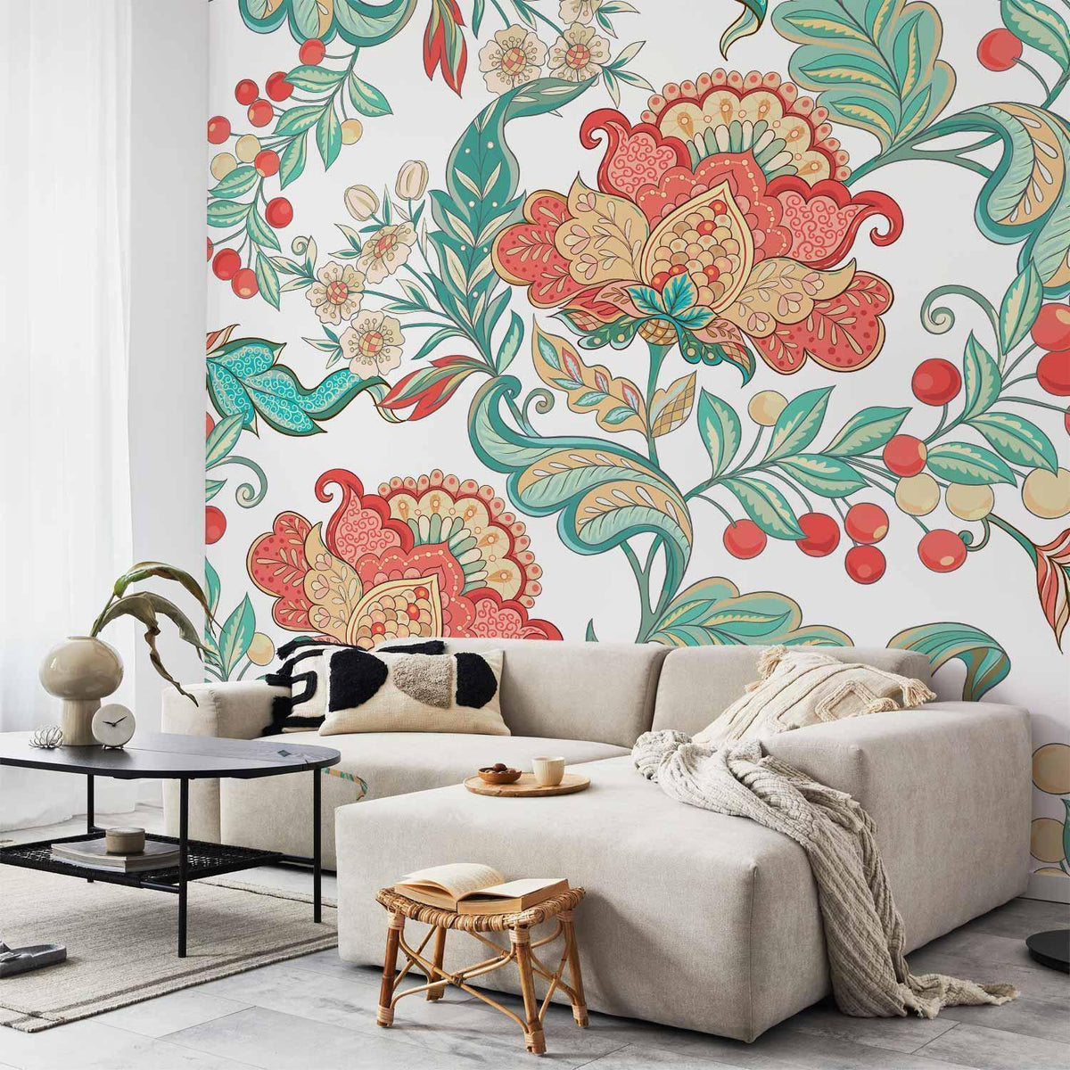 Fototapete - Ethnic vegetation - plant motif with ornaments in coloured flowers