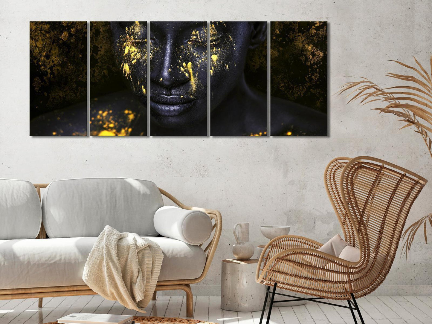 Leinwandbild - Bathed in Gold (5 Parts) Narrow