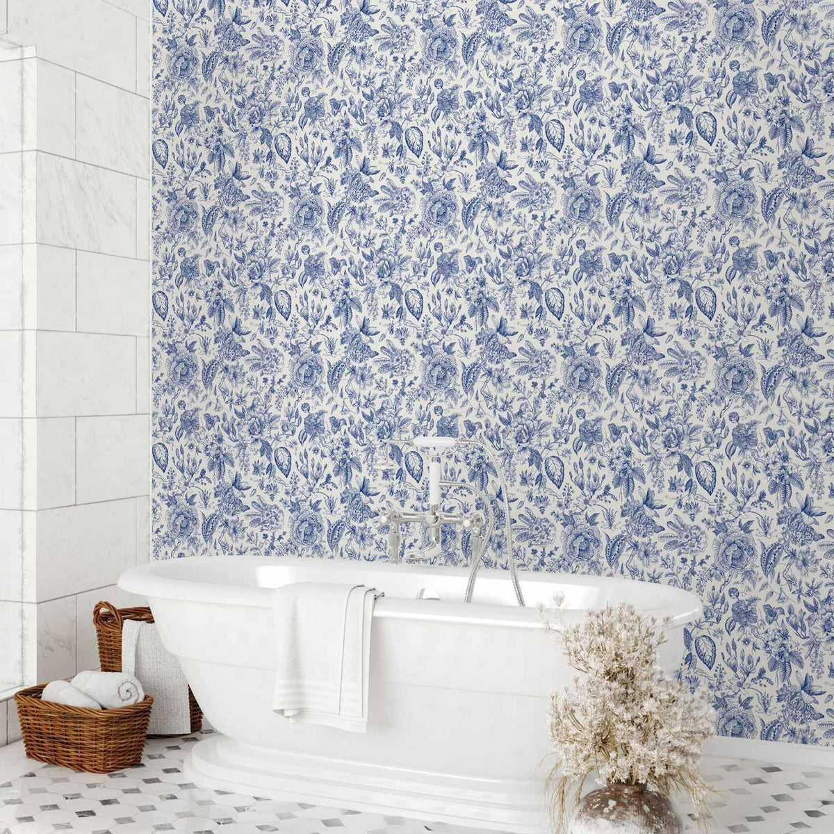 Tapete - Illustration with blue flowers