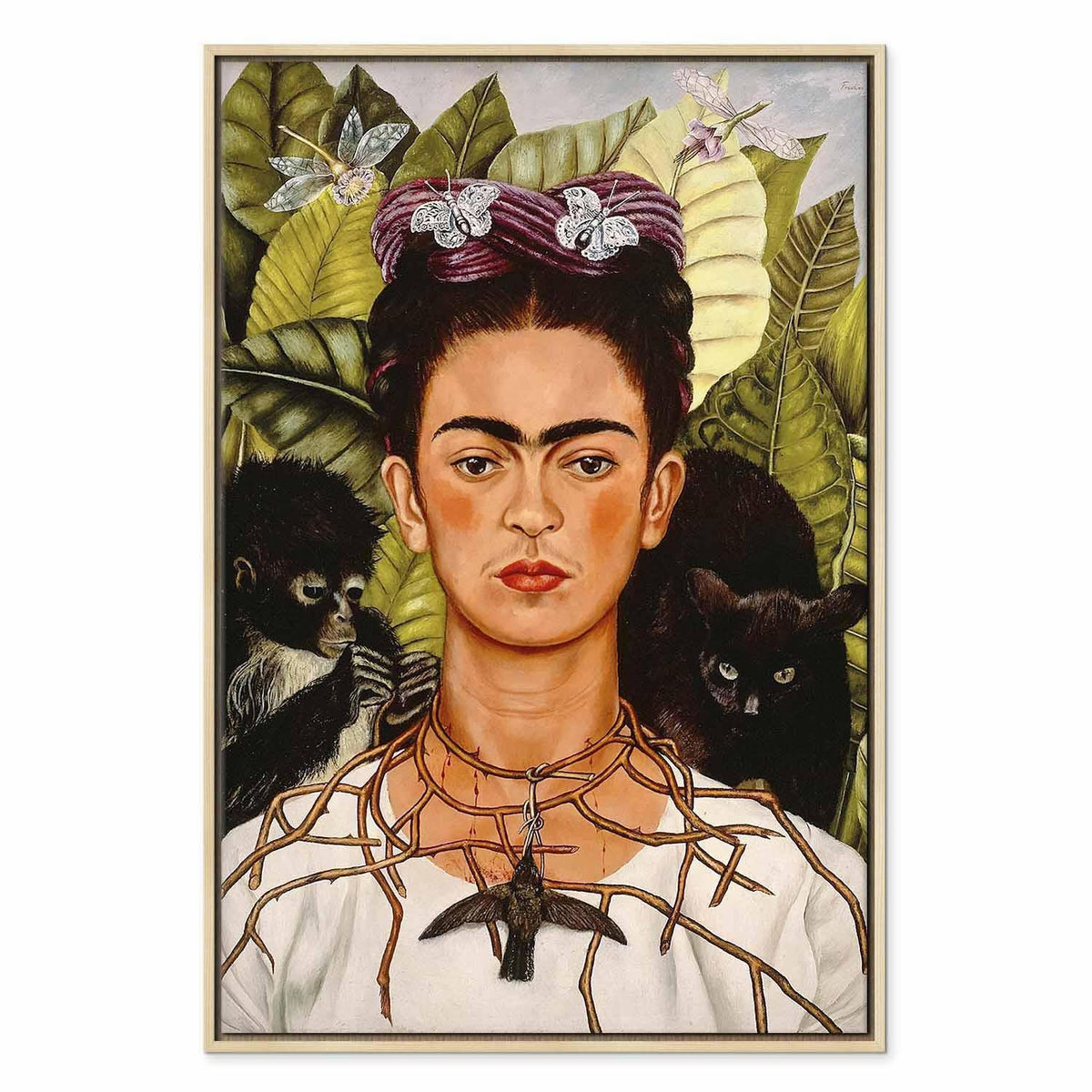 Leinwandbild - Frida Kahlo – Self-Portrait with Thorn Necklace and Hummingbird