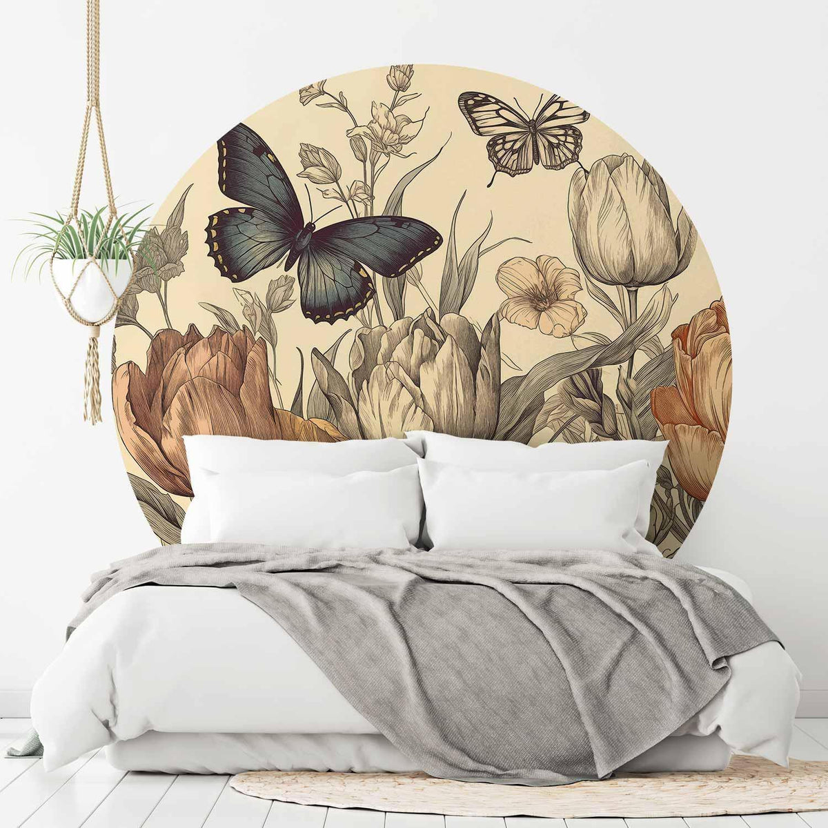 Runde Fototapete - Colourful tulips on a cream background