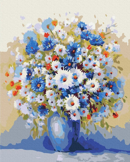 Malen nach Zahlen - A vase with a bouquet of wildflowers