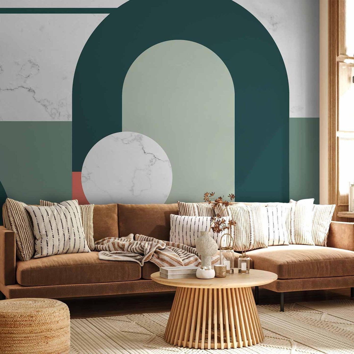 Fototapete Geometrisches Marmormuster im Wohnzimmer - Elegante Art Deco Akzentwand in Luxusoptik