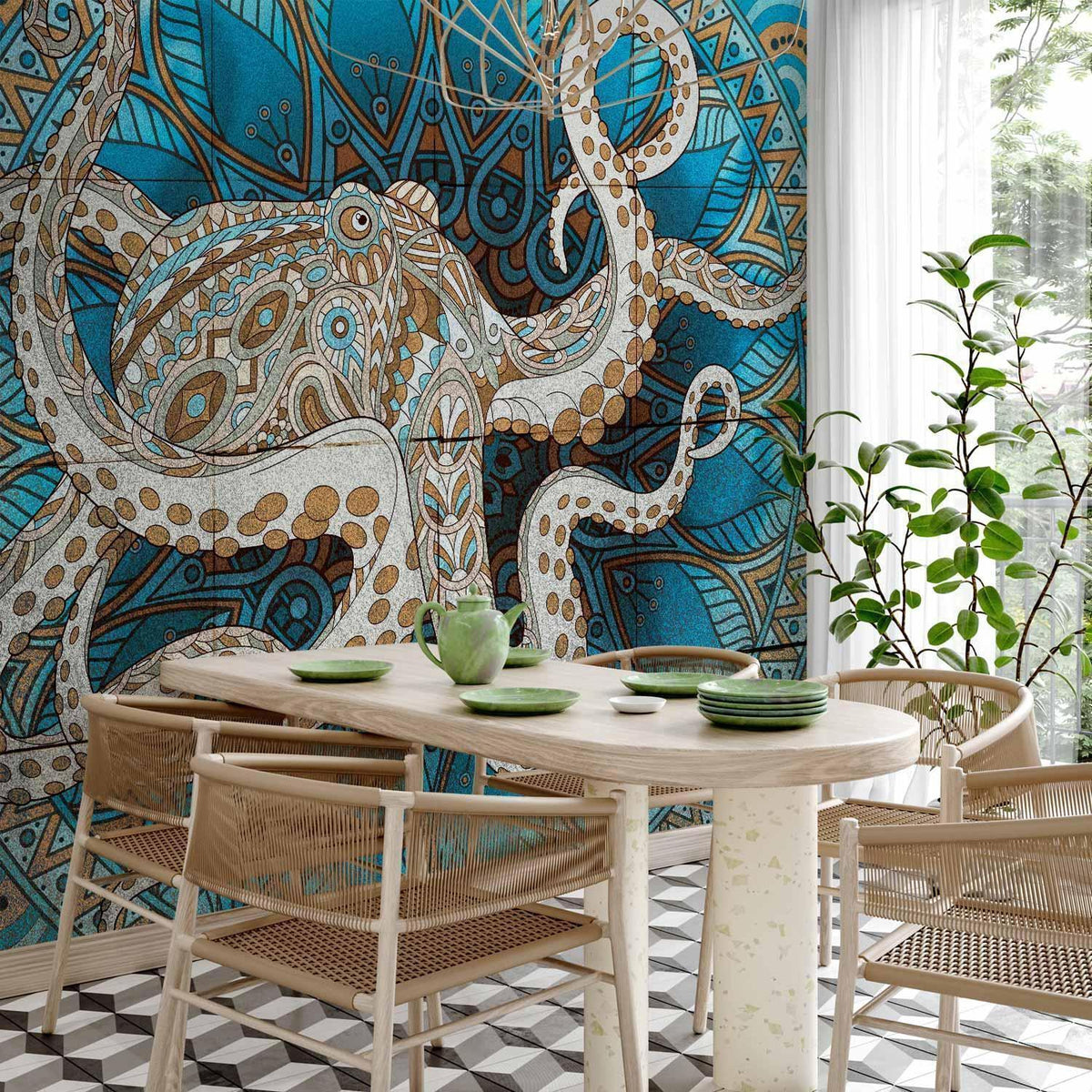 Fototapete Zen Octopus – Mandala-Krake in meditativer Pose
