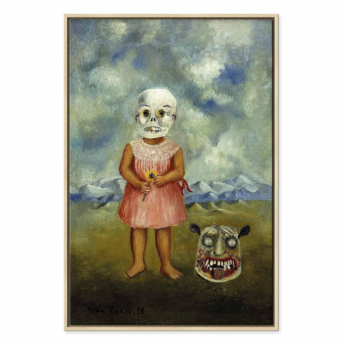 Leinwandbild - Frida Kahlo – Girl with Death Mask (She Plays Alone)