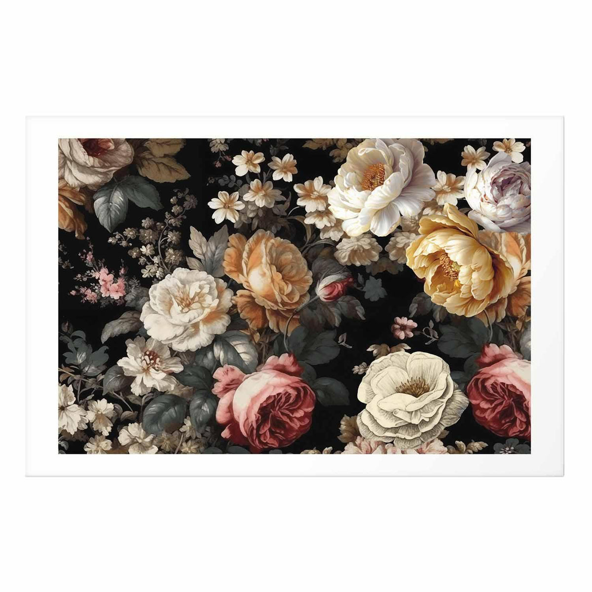 Poster - Colorful Flowers on a Black Background