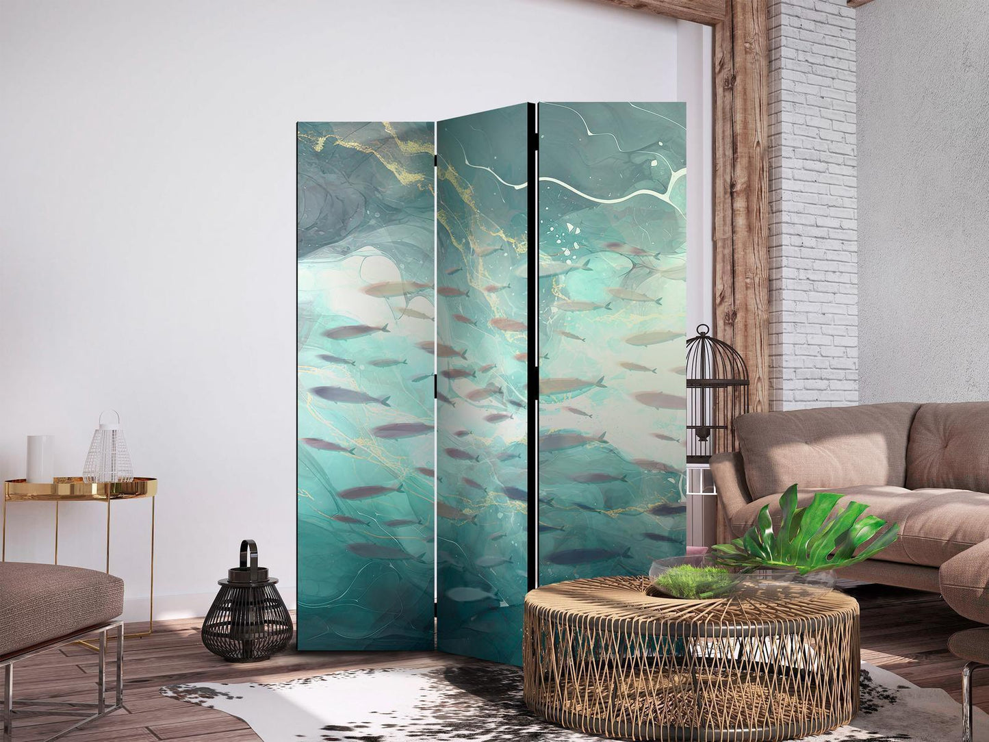 Paravent - Escaping Fish - Very Fast Swimming Fishes in Muted Colors Among Sea Depths Artgeist