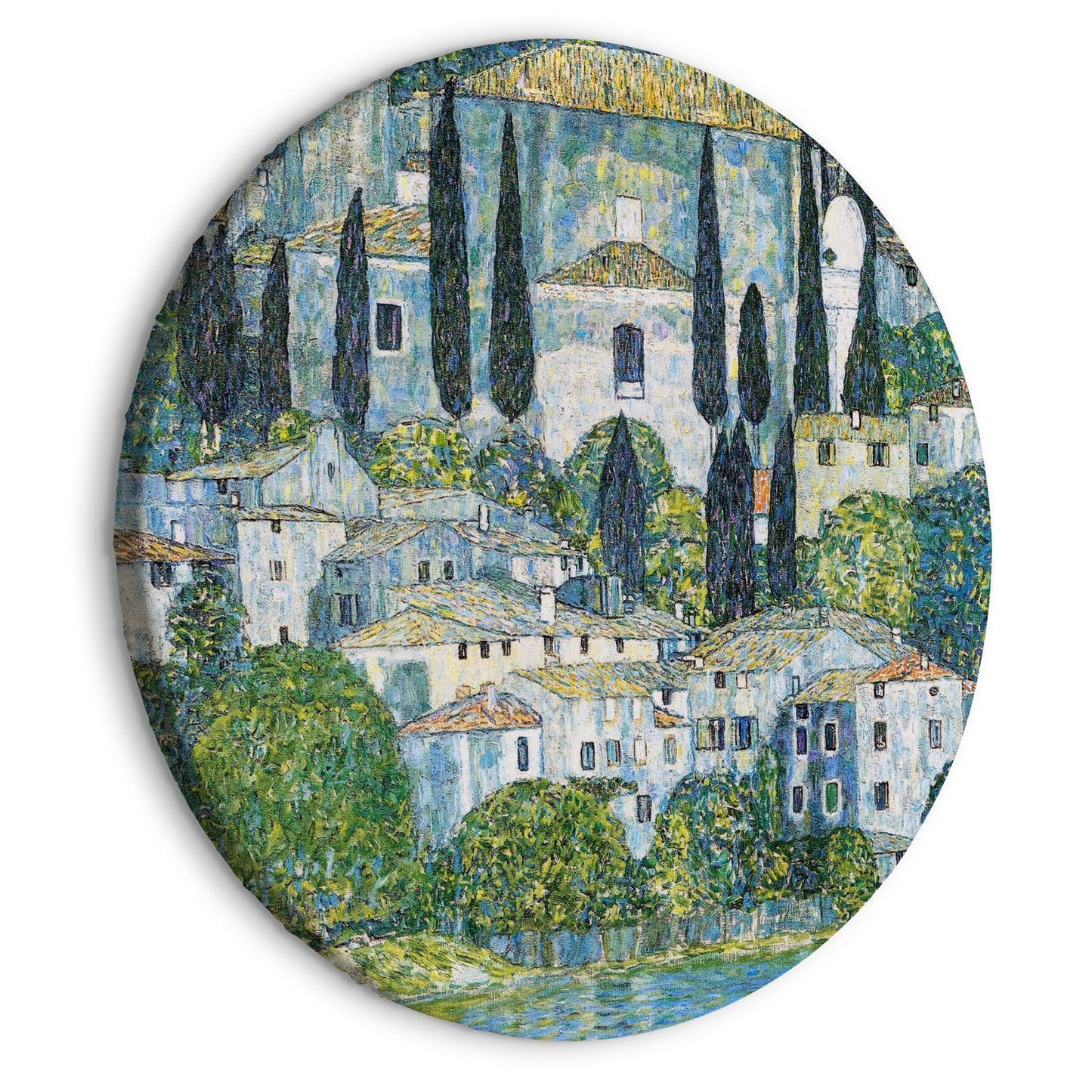Rundes Bild - Church in Cassone, Gustav Klimt - German Architecture by the River Artgeist