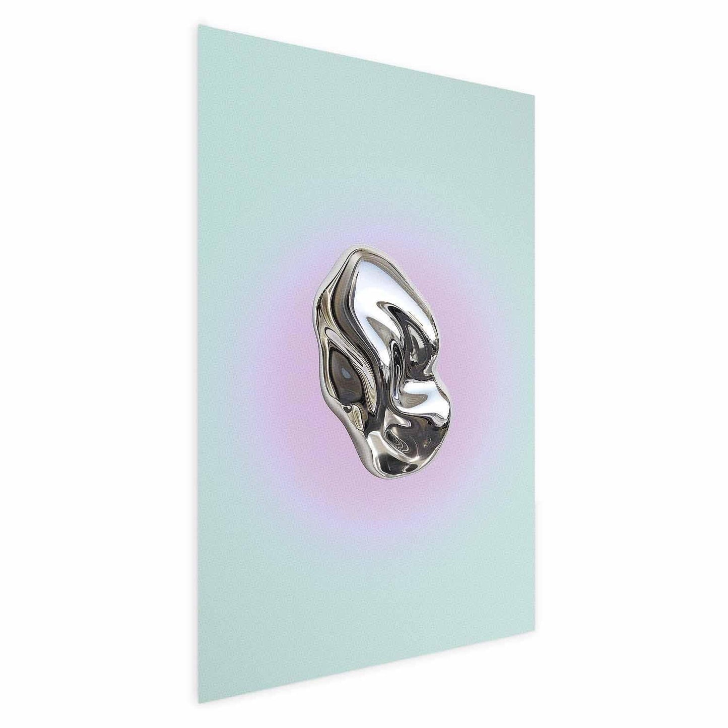 Poster - Metallic Form - abstract sculpture on a mint background with a purple halo Artgeist