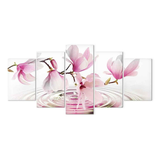Leinwandbild - Magnolias over Water (5 Parts) Wide Pink