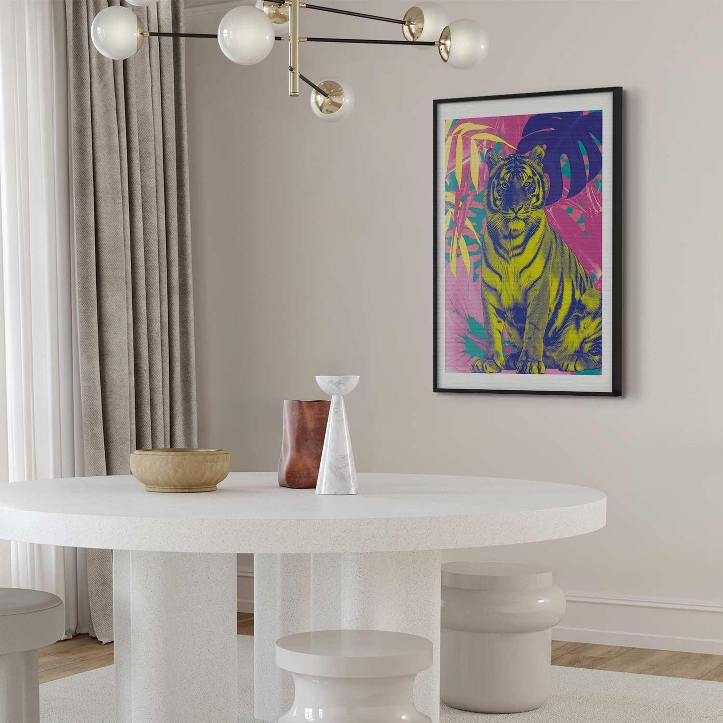 Poster - Colorful Tiger - intense colors of a tiger surrounded by tropical plants