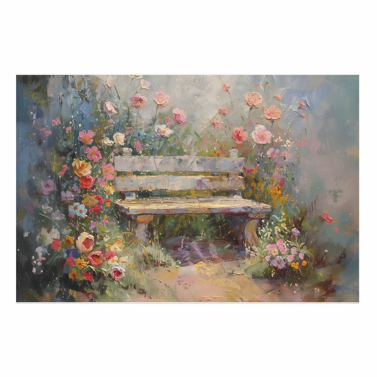 Poster - Flowery bench - impressionist painting full of flowers