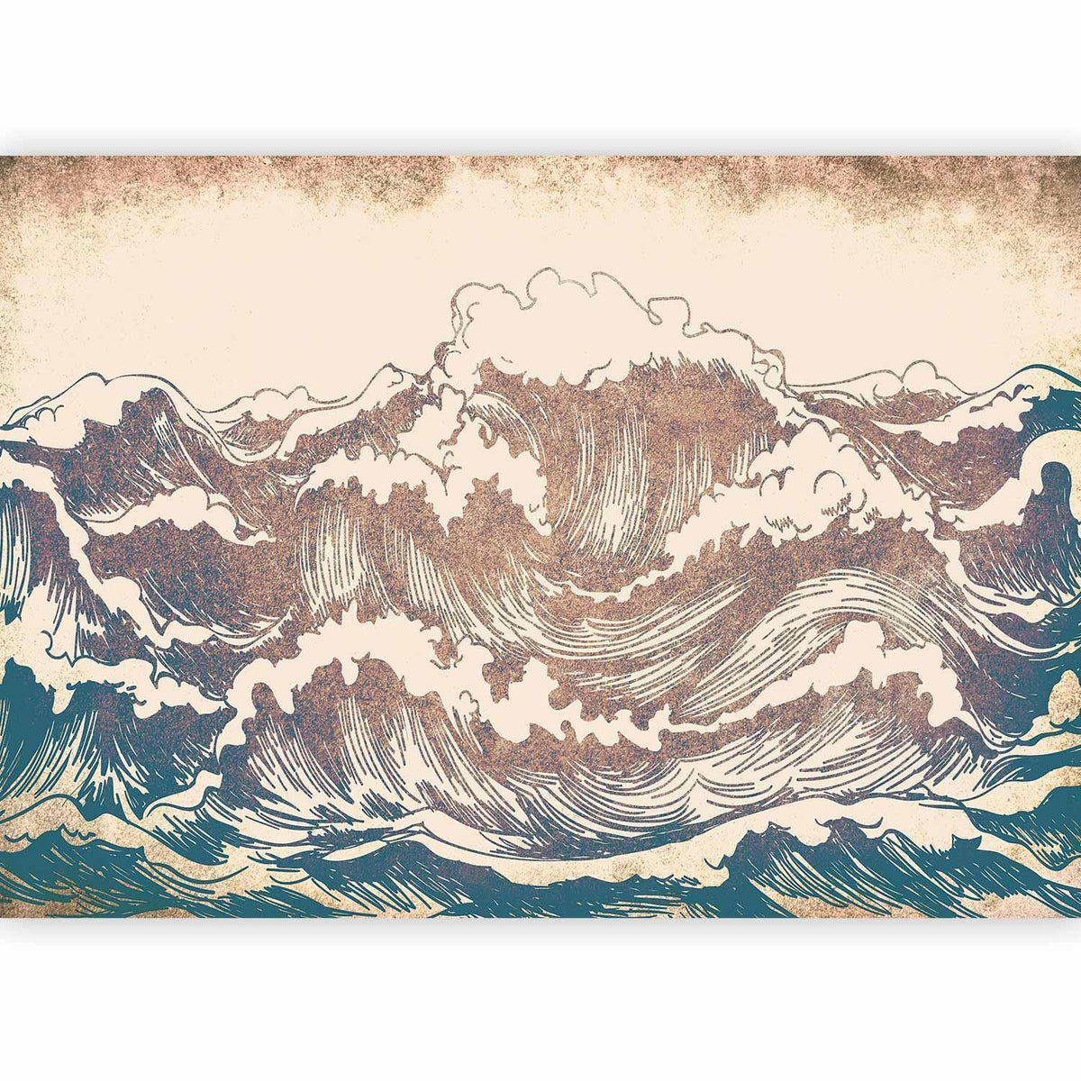 Fototapete Große Welle – japanischer Holzschnitt-Stil in Bronze und Teal