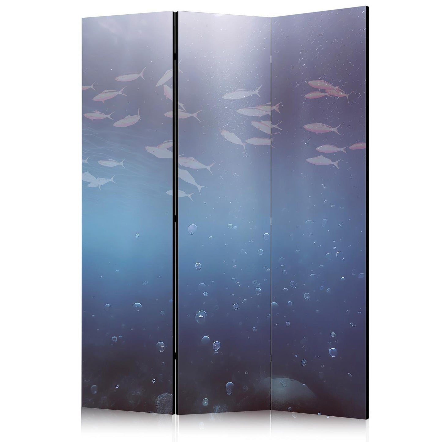 Paravent - School of Small Fish - Illuminated Oceanic Depth in Shades of Navy Purple and Gray with a Shoal of Tiny Fish Artgeist