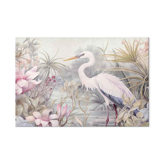 Wandbild XXL - Heron wading in a pond - illustration in bright colours