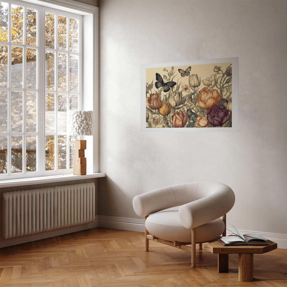 Poster - Colorful Tulips on a Cream Background