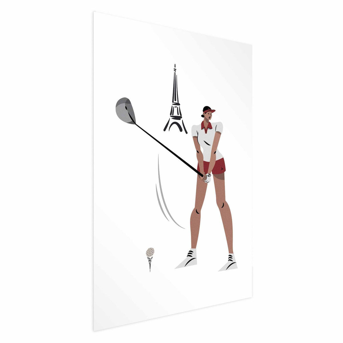 Poster - Illustration of a Female Golfer with the Eiffel Tower in the Background