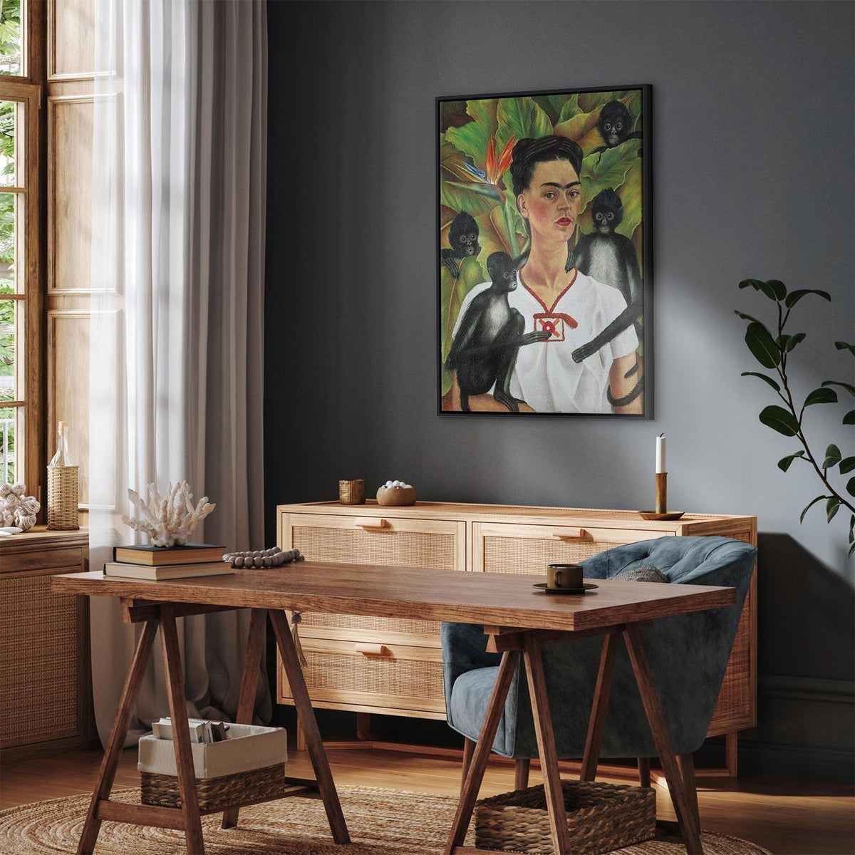 Leinwandbild - Frida Kahlo – Self-Portrait with Monkeys
