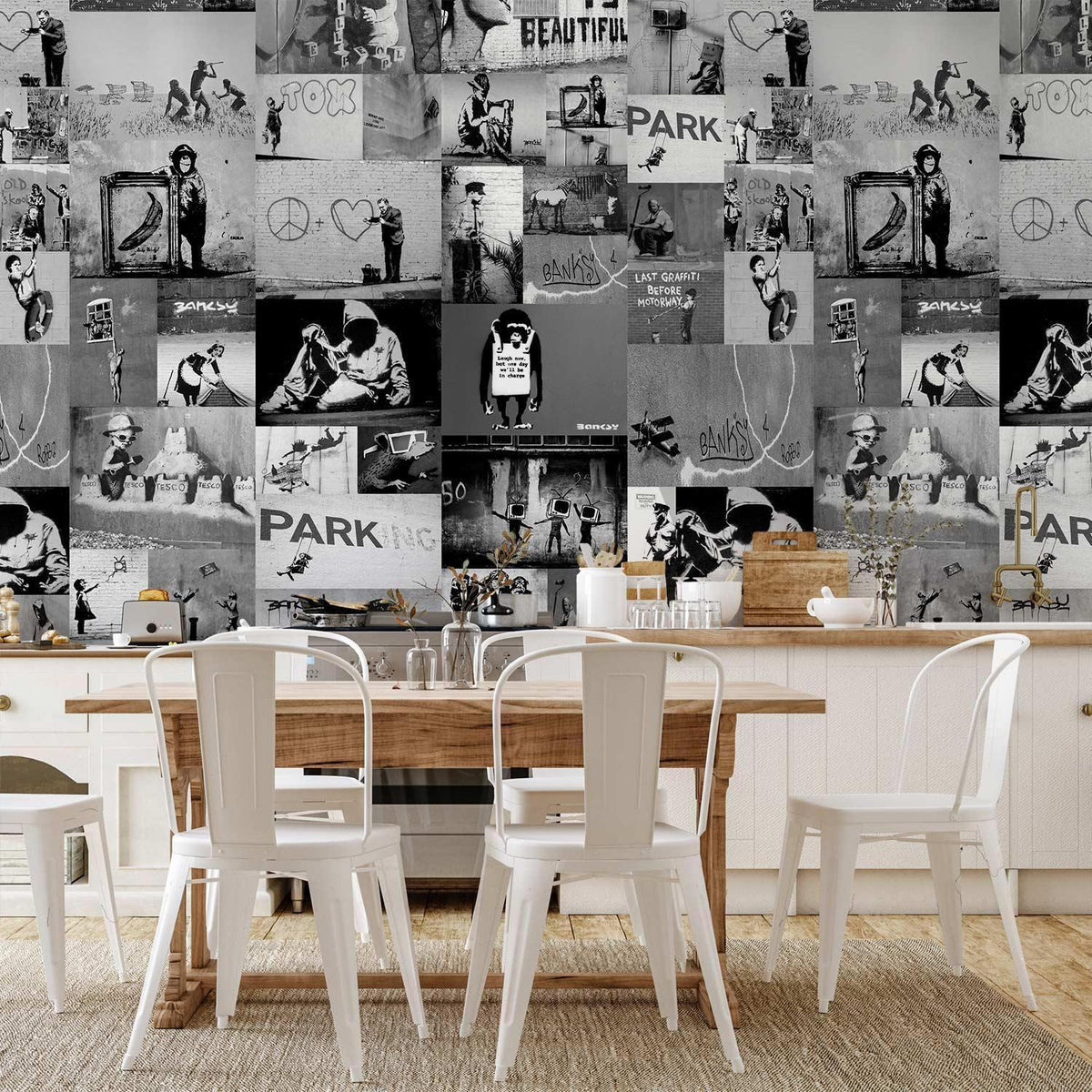 Tapete - Banksy - grey collage
