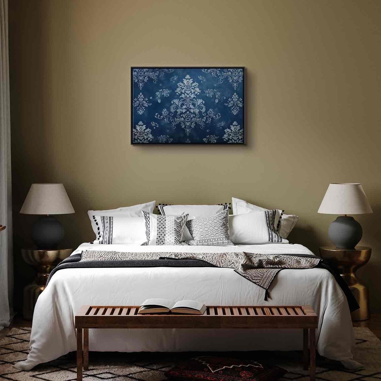 Leinwandbild - Retro Ornament Decorative Motif in Worn Blues Artgeist