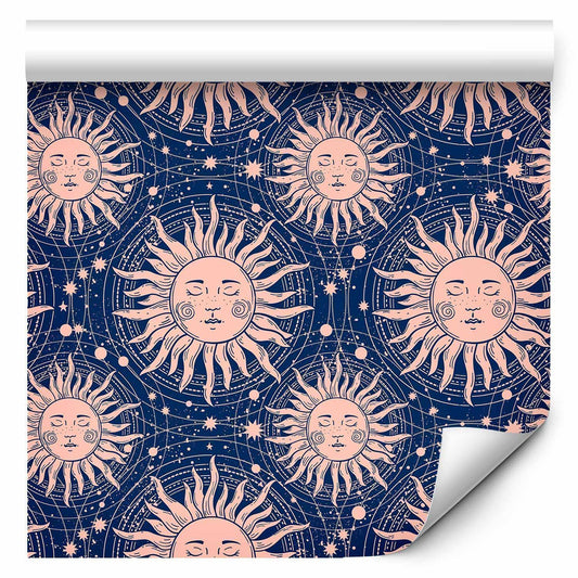 Tapete - Sunny Patterns - Repeating sun motif on a navy background