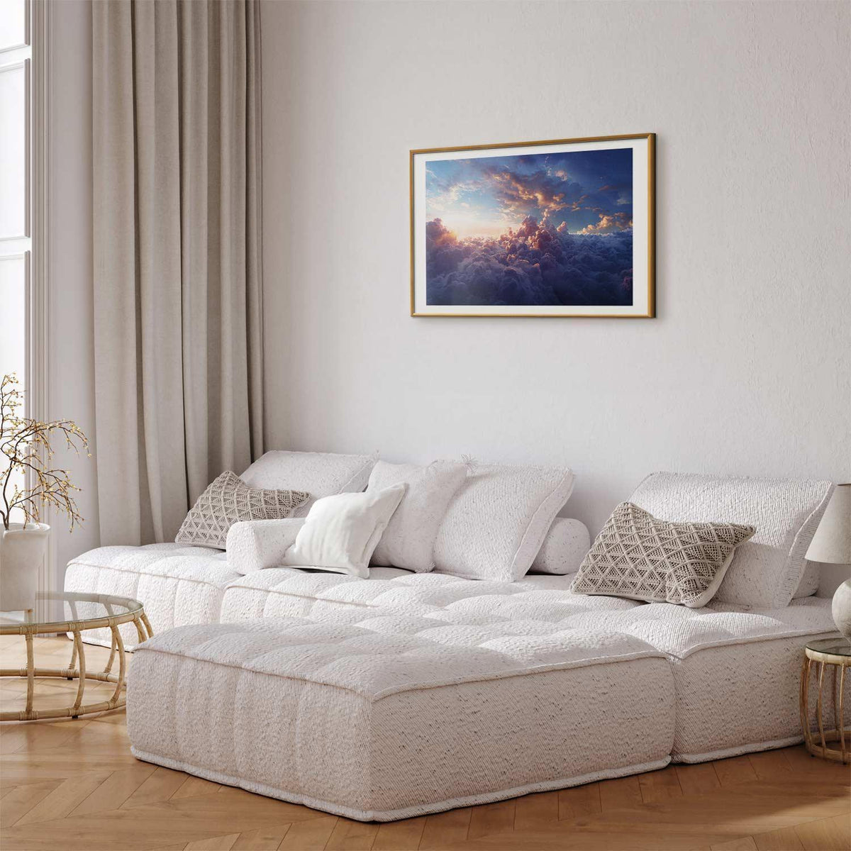 Poster - Sun in Hiding: The Golden Face of the Sky Over the Cloudy Sea