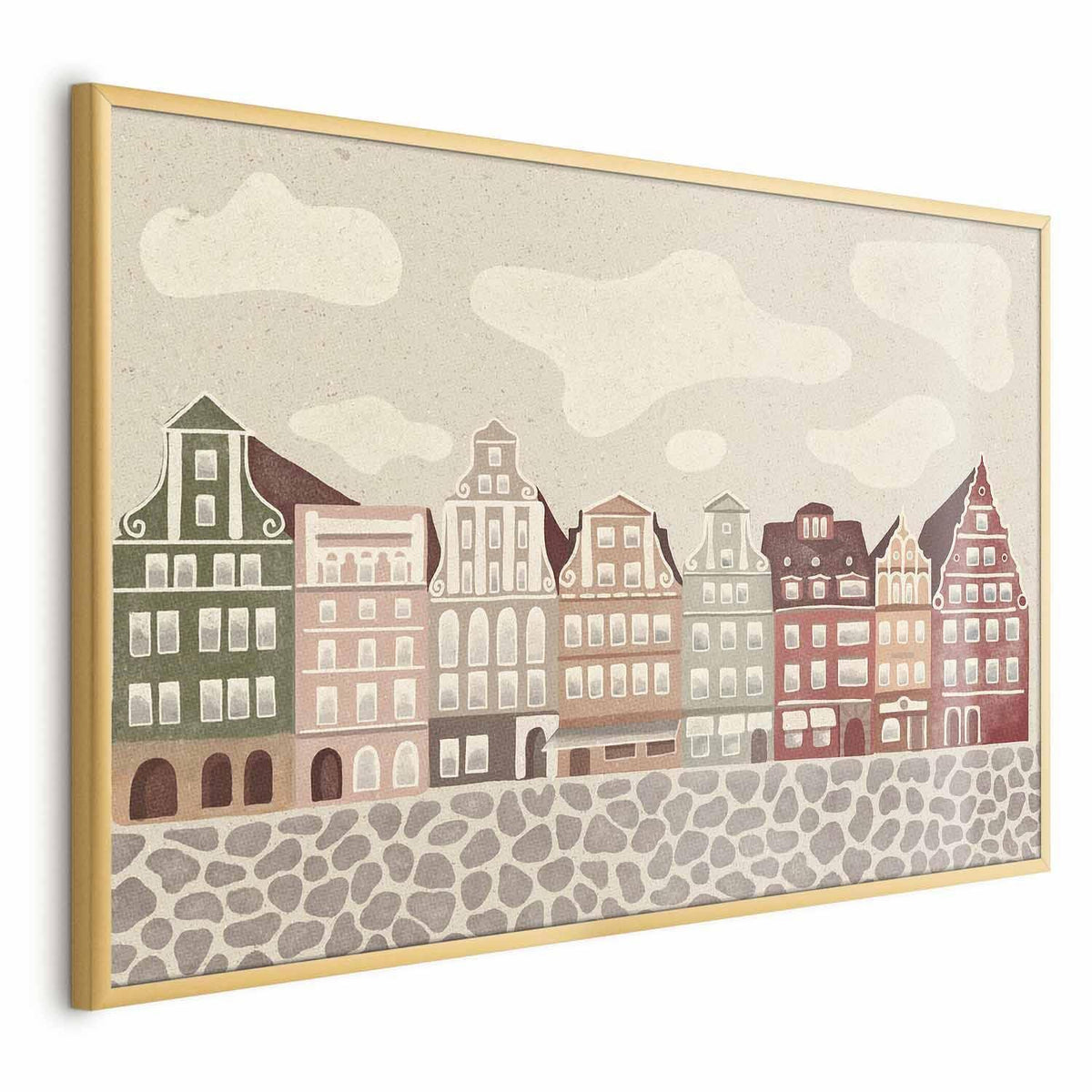 Poster - Colorful Facades - Historic Wrocław Tenement Houses Against the Sky and Cobblestone Street