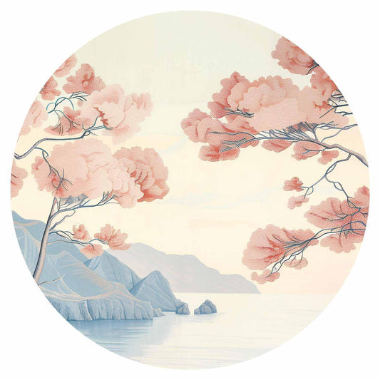 Runde Fototapete - Ocean, cliffs and trees, a delicate motif in pastel colours