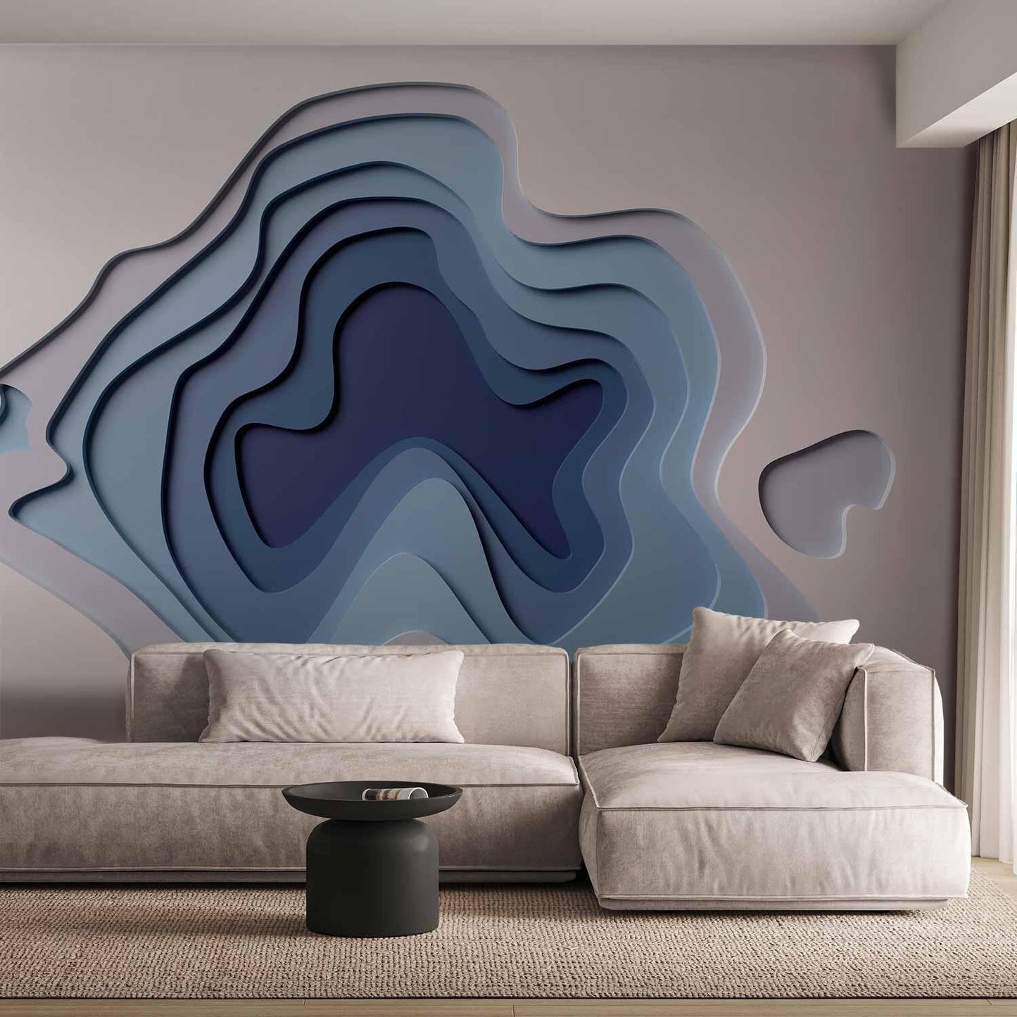 Fototapete Zeitportale – futuristische 3D-Wandgestaltung in Blau- und Grautönen für Wohnzimmer, Schlafzimmer und Büro