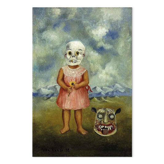 Leinwandbild - Frida Kahlo – Girl with Death Mask (She Plays Alone)