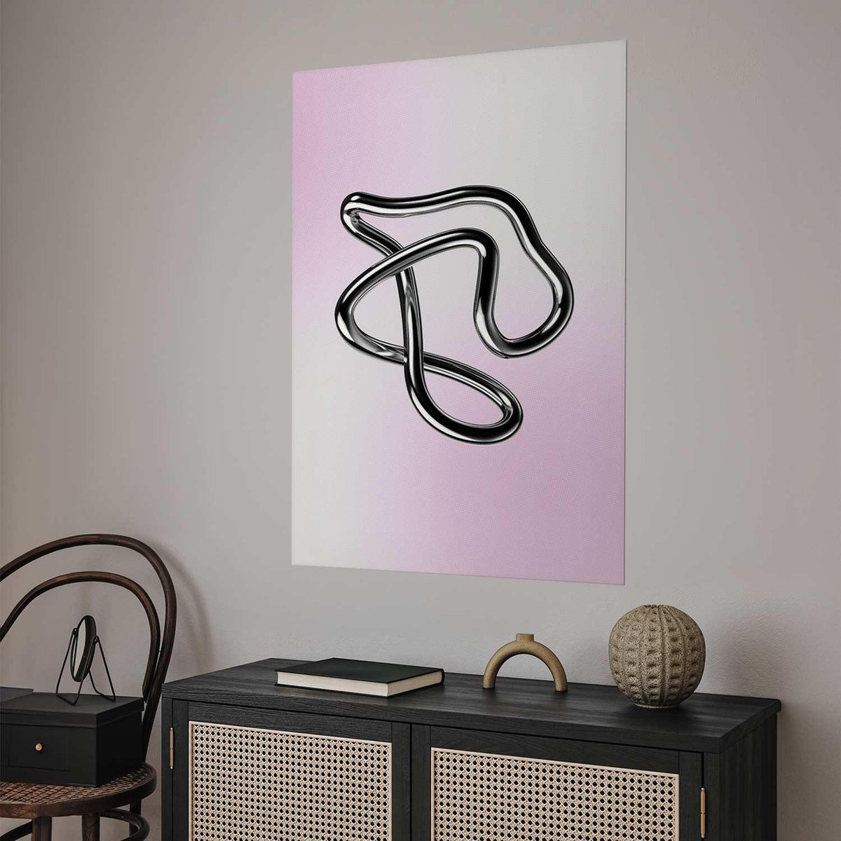 Poster - Silver Intricacies - fluid metallic figure on a gradient background